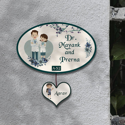 Oval Doctor Couple Name Plate for Home with Kid Tag - Sblossom