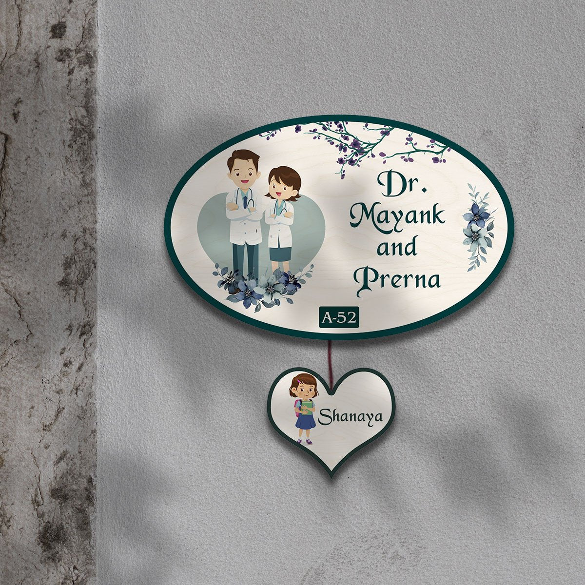 Oval Doctor Couple Name Plate for Home with Kid Tag - Sblossom