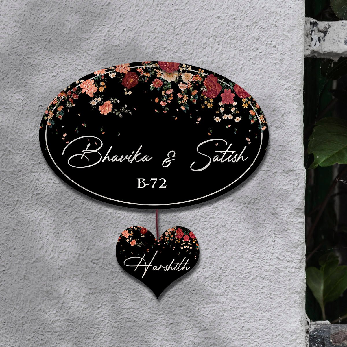Oval Floral Family Name Plate for Main Door - Sblossom