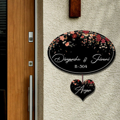 Oval Floral Family Name Plate for Main Door - Sblossom
