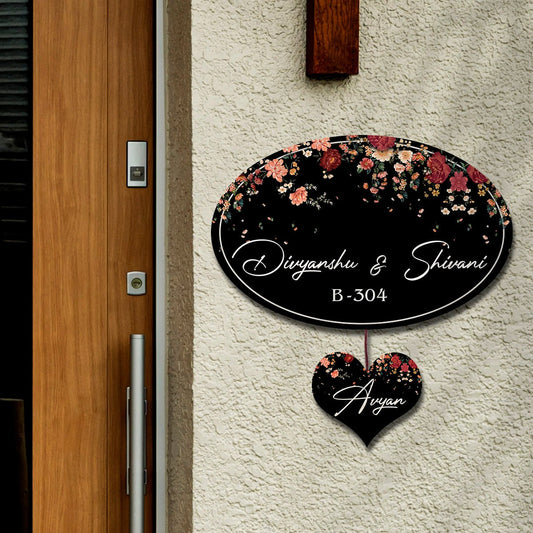Oval Floral Family Name Plate for Main Door - Sblossom