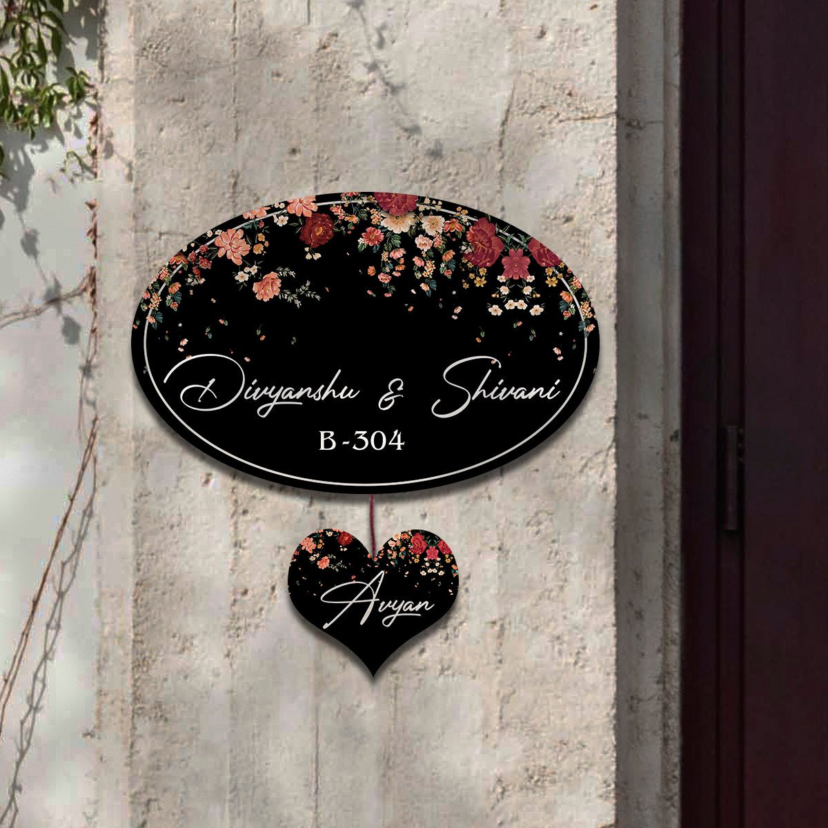 Oval Floral Family Name Plate for Main Door - Sblossom