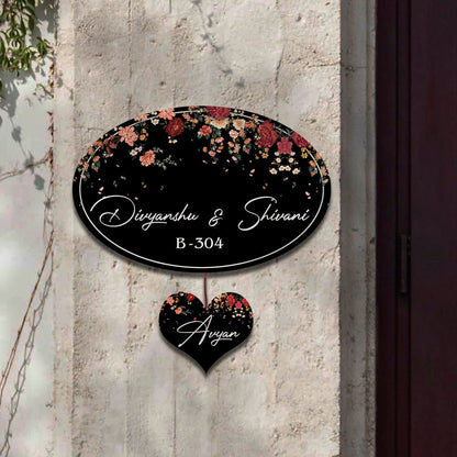 Oval Floral Family Name Plate for Main Door - Sblossom