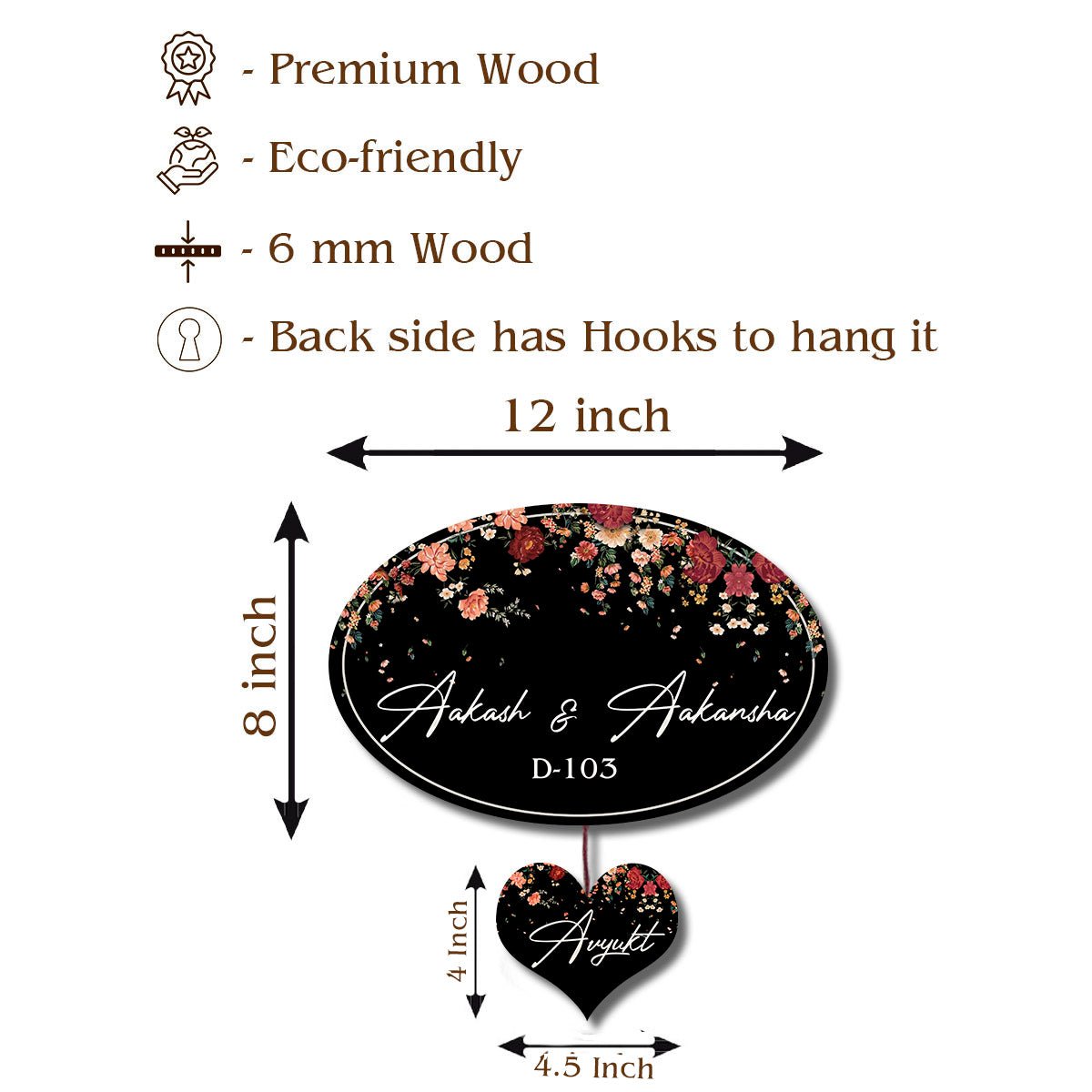 Oval Floral Family Name Plate for Main Door - Sblossom