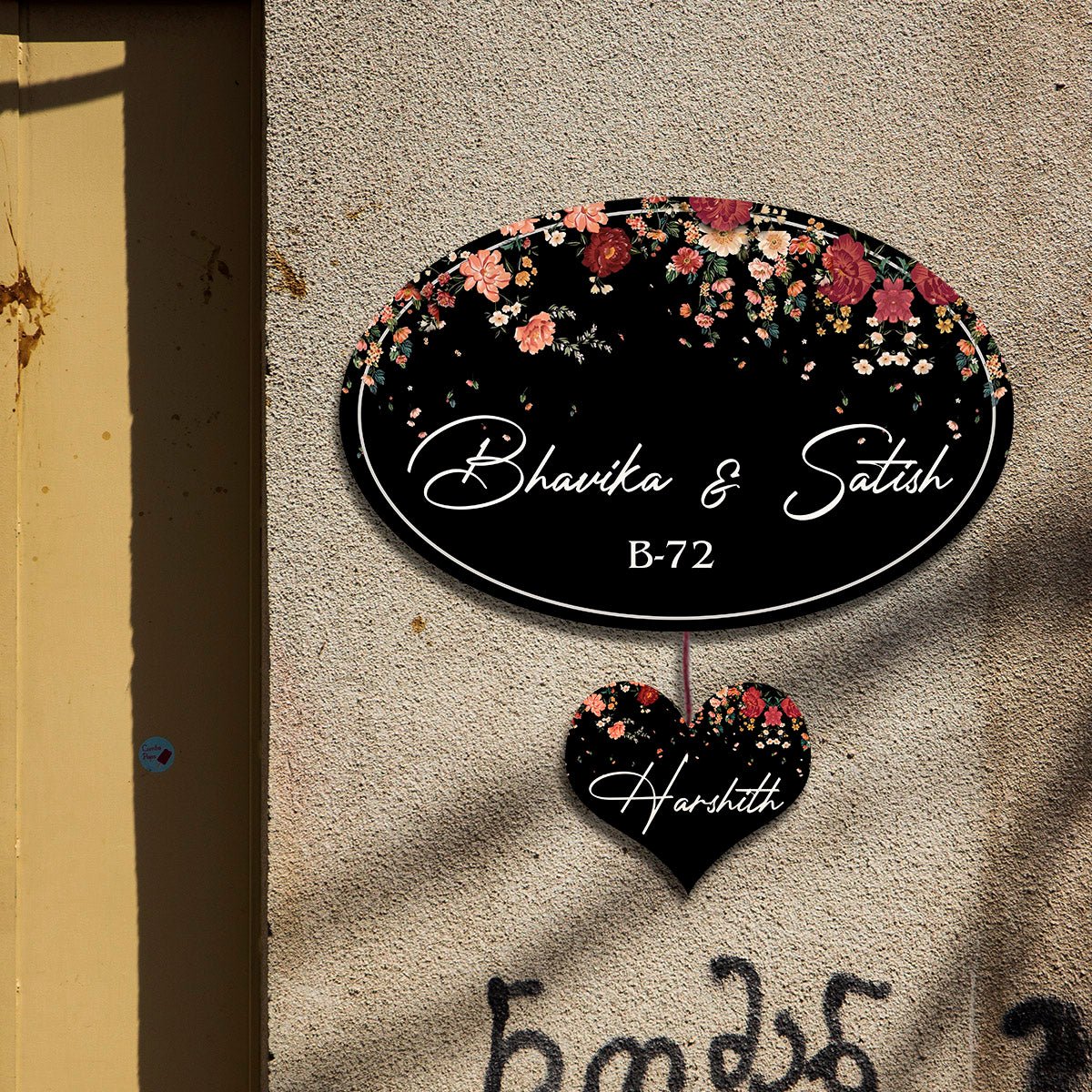 Oval Floral Family Name Plate for Main Door - Sblossom
