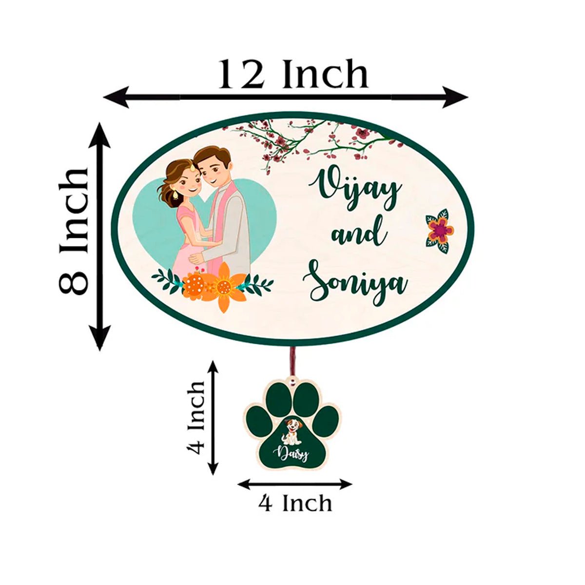 Oval Name Plate Design – Couple with Pet Paw Tag - Sblossom