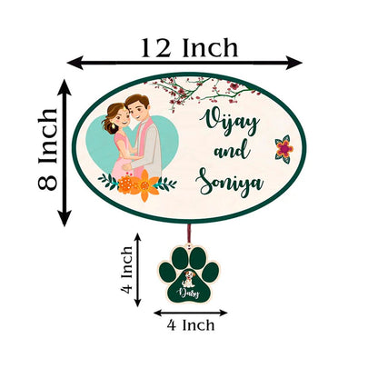 Oval Name Plate Design – Couple with Pet Paw Tag - Sblossom
