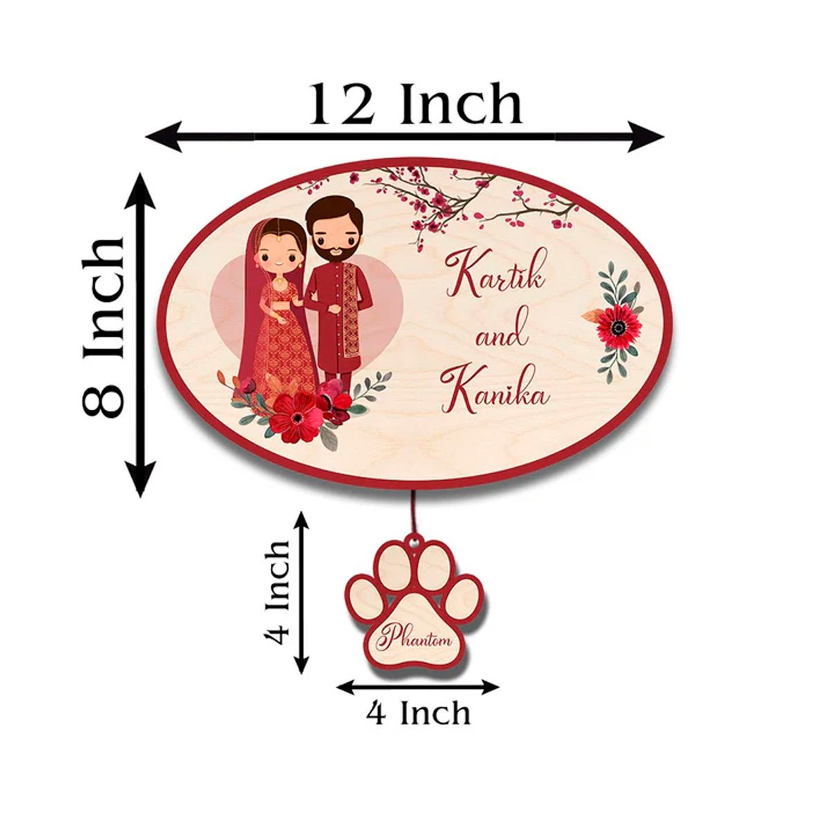 Oval Pet Name Plate – Wedding Couple with Paw Tag - Sblossom