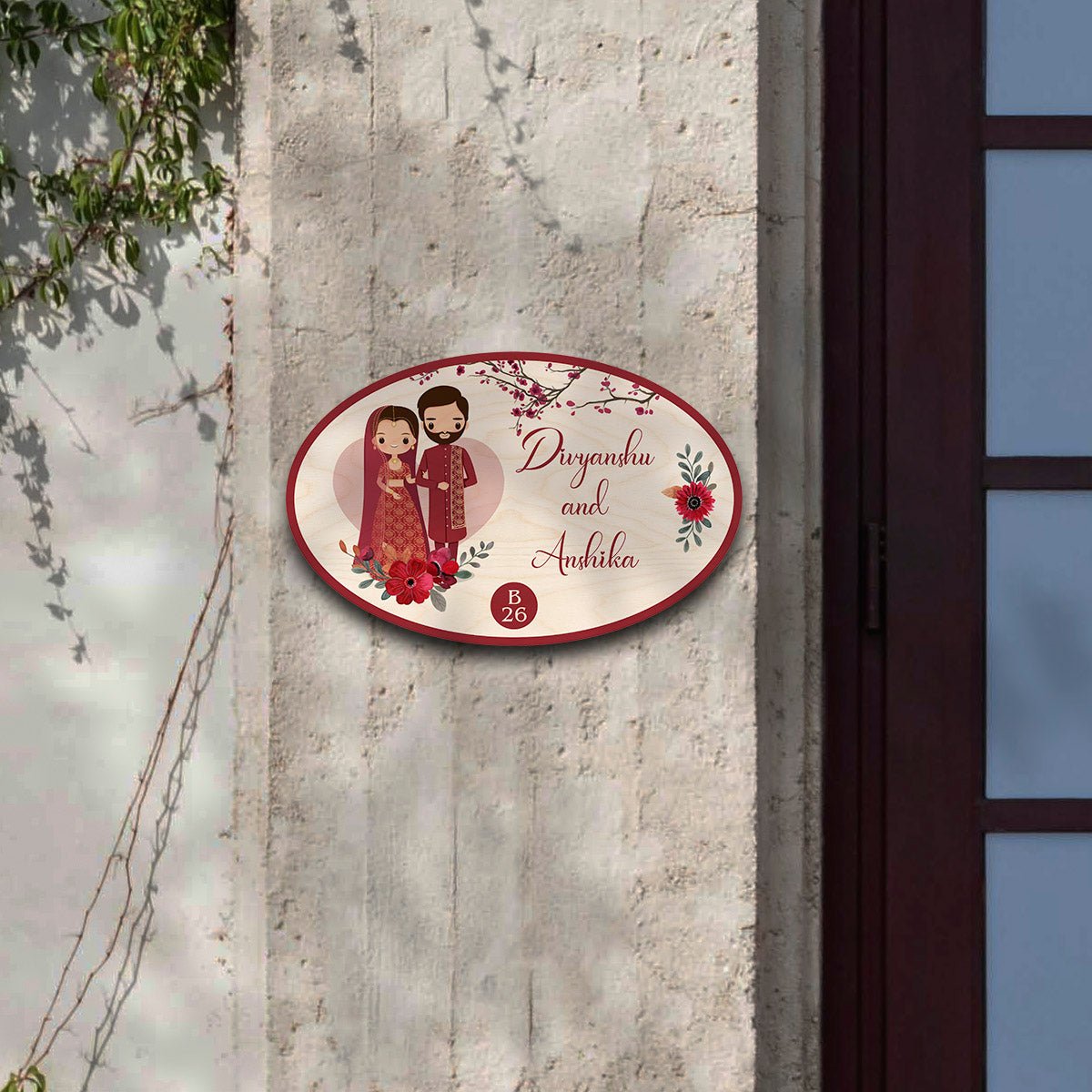 Oval Wedding Couple Name Plate for House with Names - Sblossom