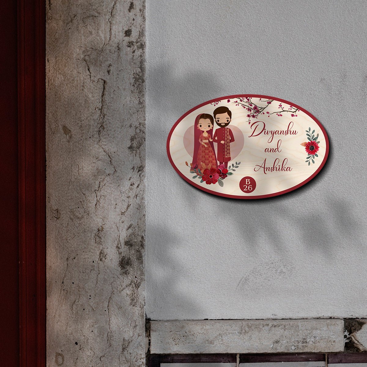 Oval Wedding Couple Name Plate for House with Names - Sblossom