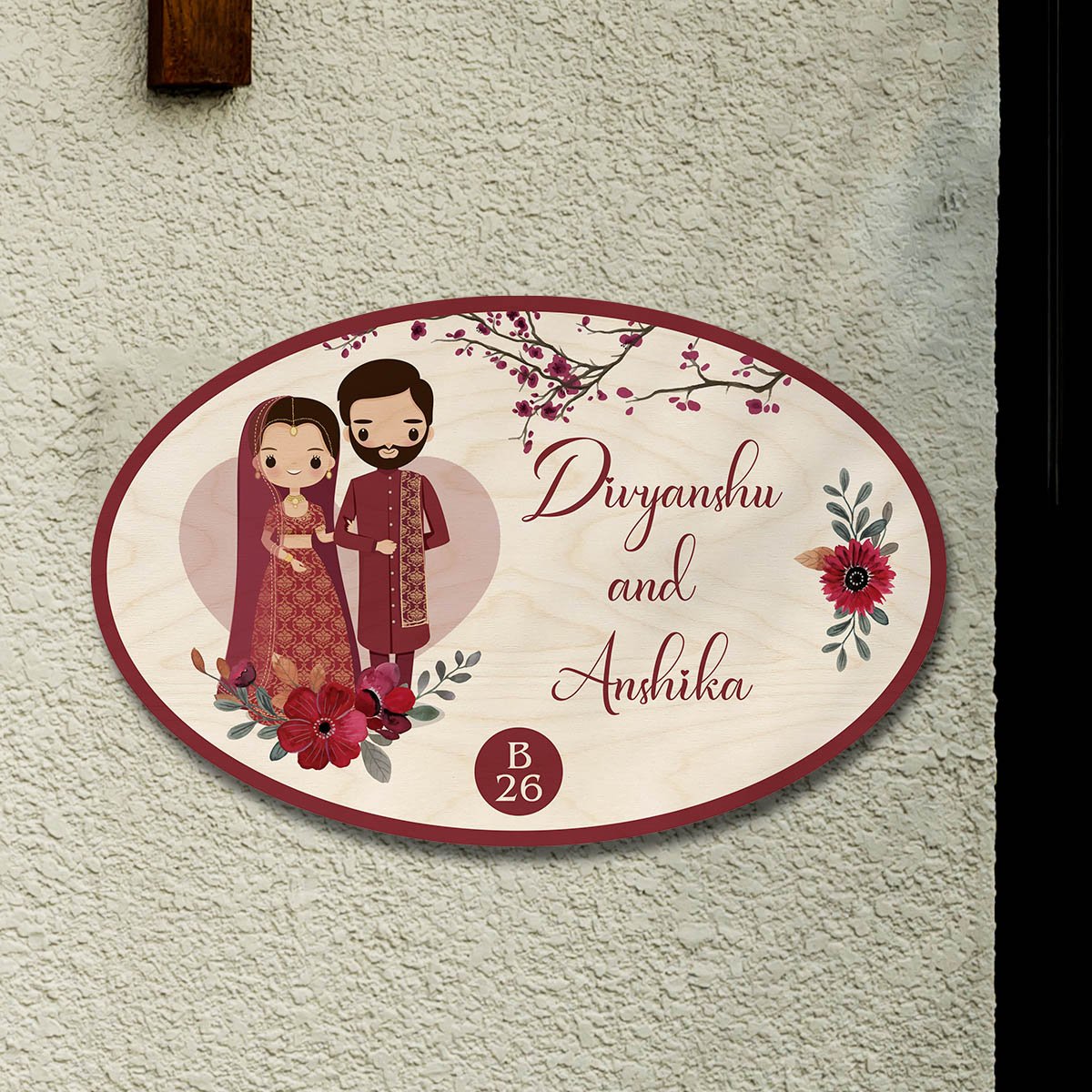 Oval Wedding Couple Name Plate for House with Names - Sblossom