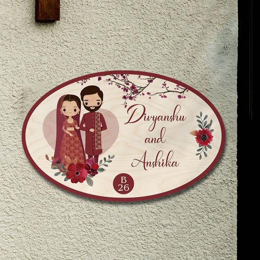 Oval Wedding Couple Name Plate for House with Names - Sblossom