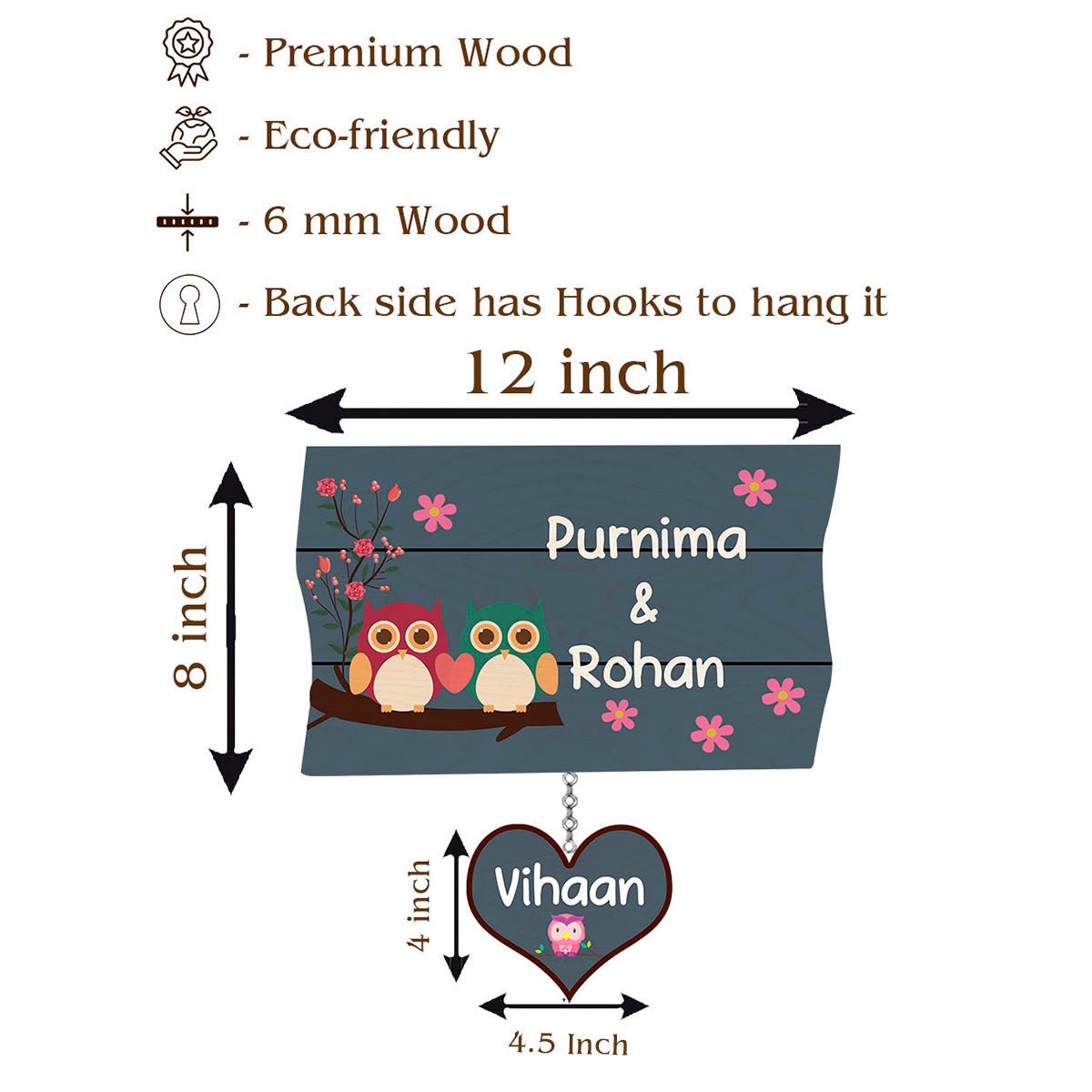 Owl Garden Name Plate Design for Home with Kids Names - Sblossom
