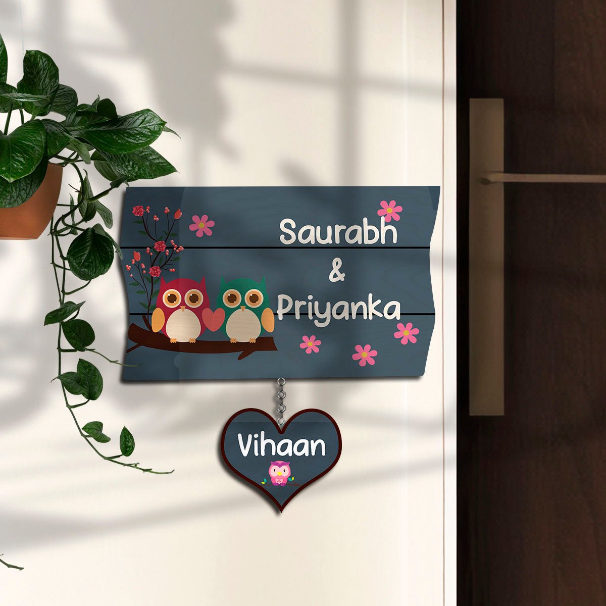 Owl Garden Name Plate Design for Home with Kids Names - Sblossom
