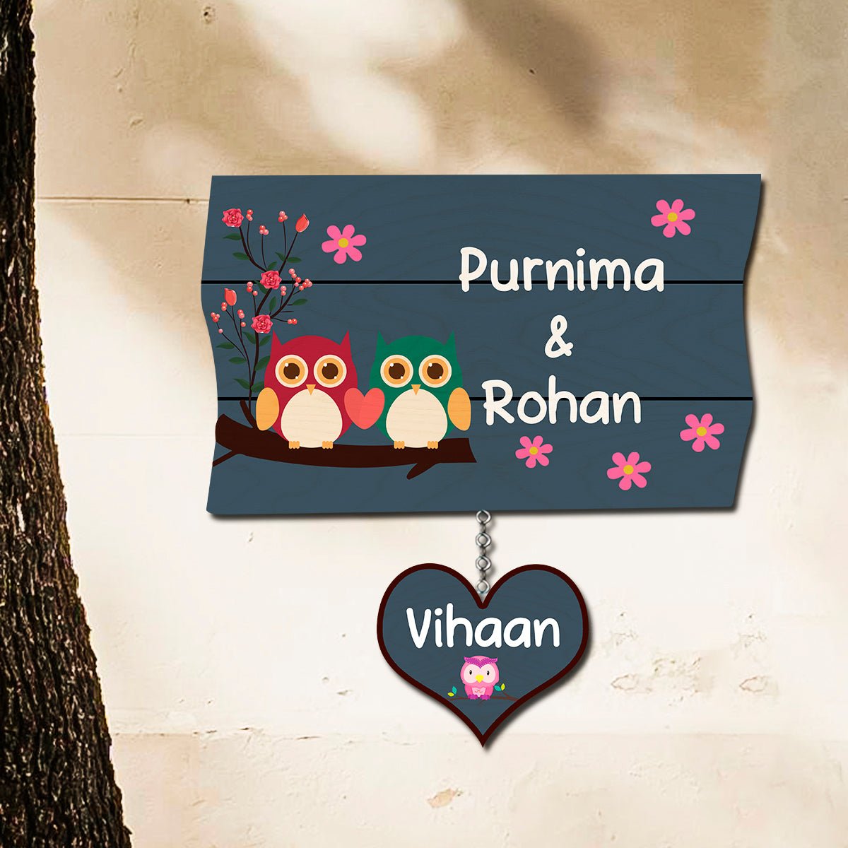 Owl Garden Name Plate Design for Home with Kids Names - Sblossom