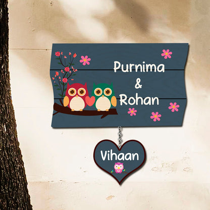 Owl Garden Name Plate Design for Home with Kids Names - Sblossom