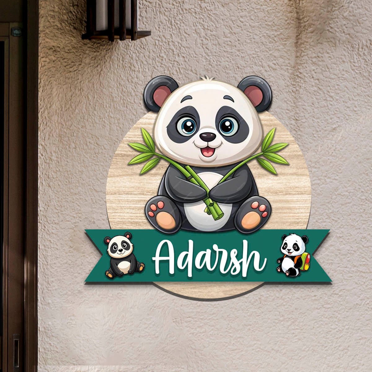Panda Name Plate for Kids Room — Wooden Bamboo Cub - Sblossom