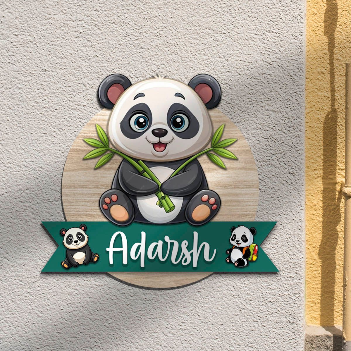 Panda Name Plate for Kids Room — Wooden Bamboo Cub - Sblossom