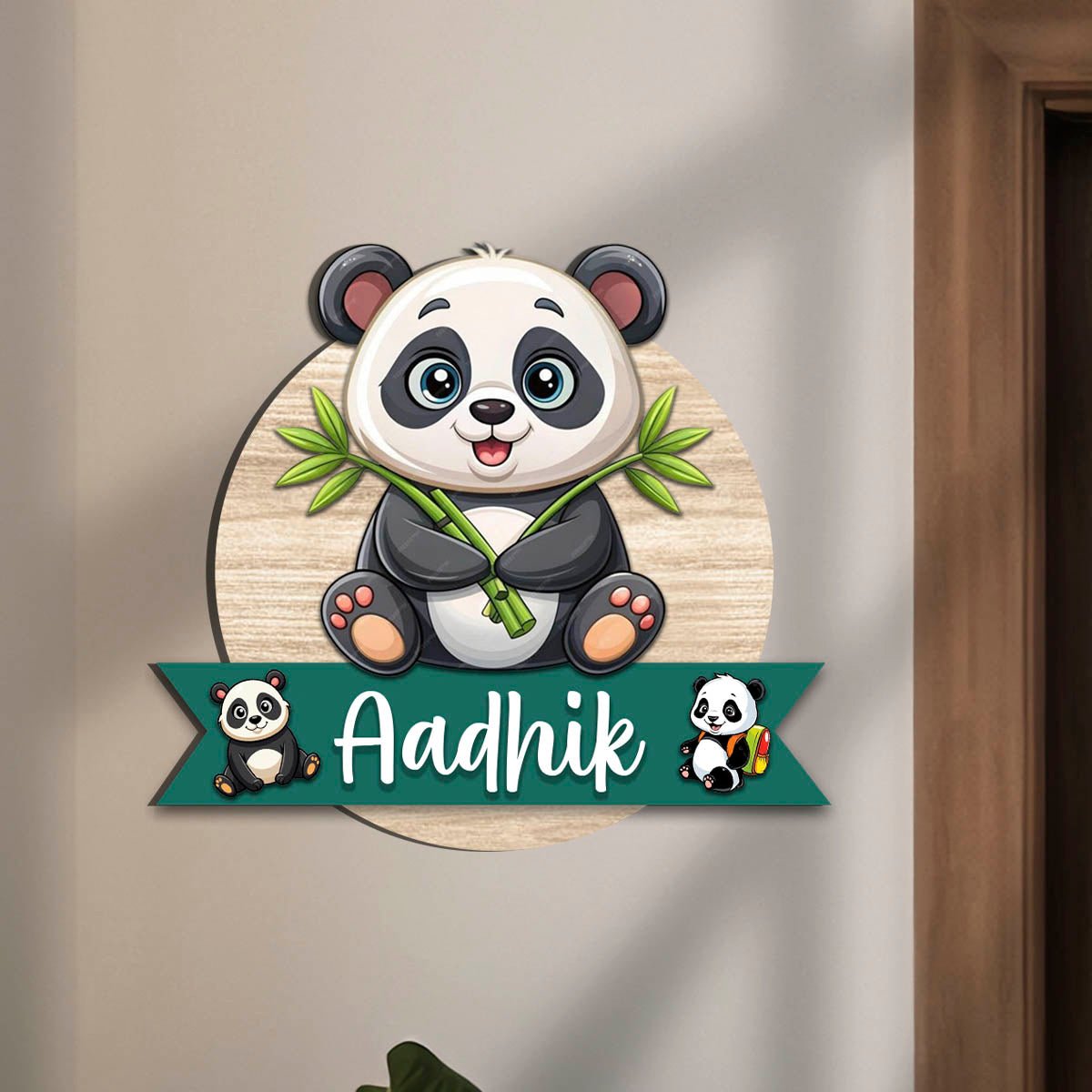 Panda Name Plate for Kids Room — Wooden Bamboo Cub - Sblossom
