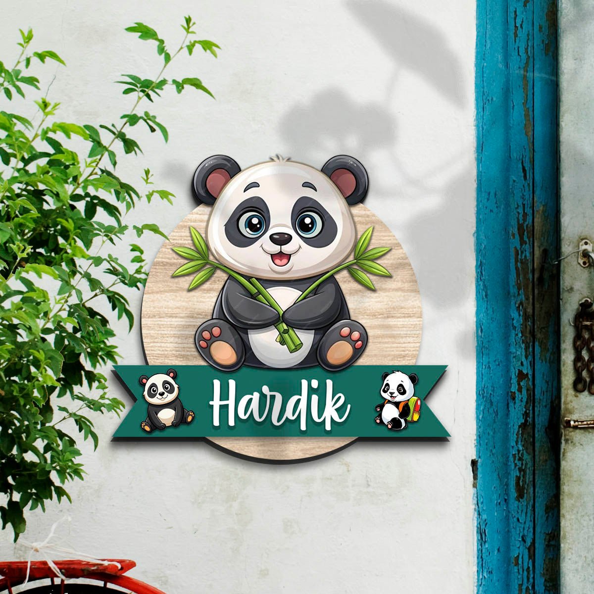 Panda Name Plate for Kids Room — Wooden Bamboo Cub - Sblossom