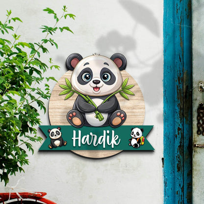 Panda Name Plate for Kids Room — Wooden Bamboo Cub - Sblossom