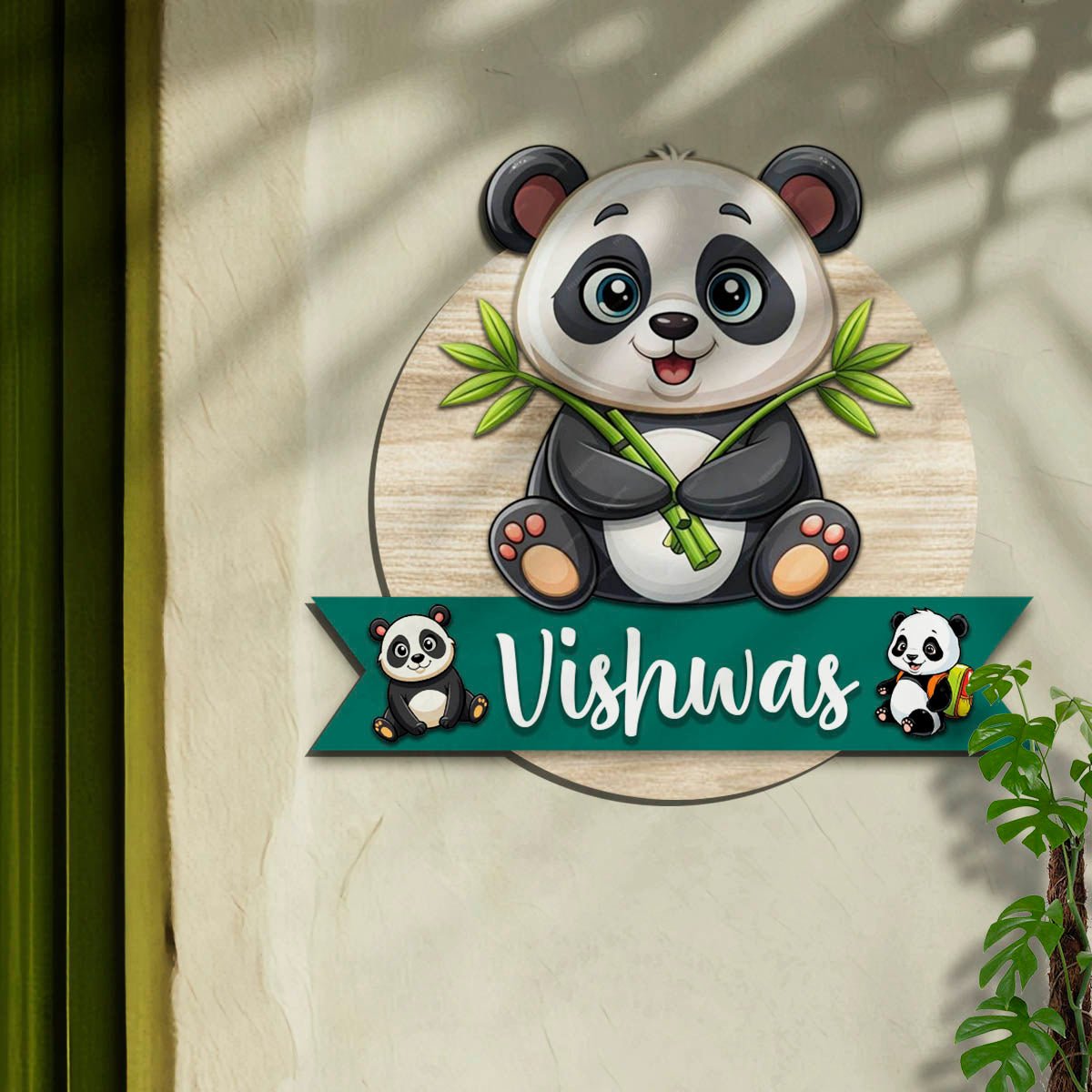 Panda Name Plate for Kids Room — Wooden Bamboo Cub - Sblossom