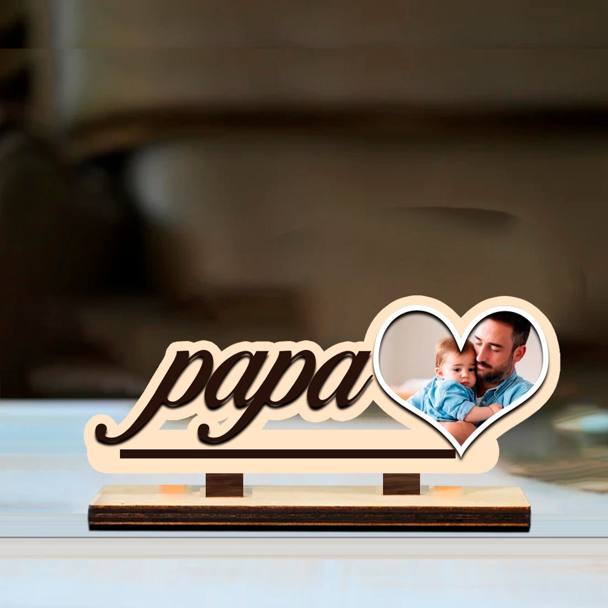 Papa Photo Display Frame in Wood with Personalized Love Design - Sblossom
