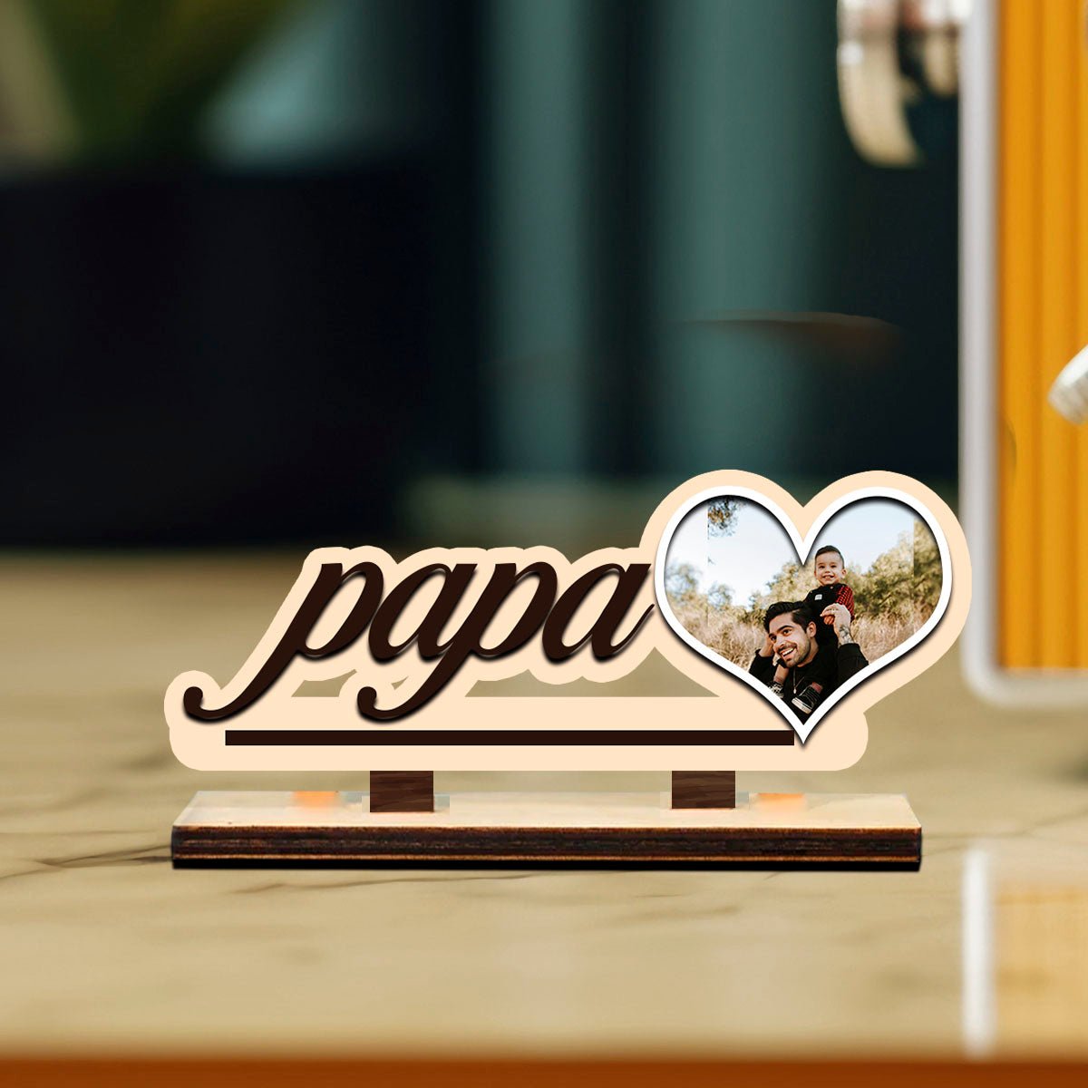 Papa Photo Display Frame in Wood with Personalized Love Design - Sblossom