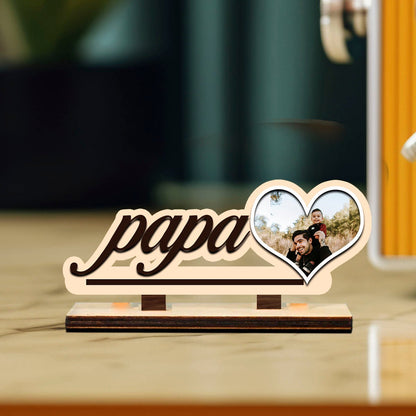 Papa Photo Display Frame in Wood with Personalized Love Design - Sblossom
