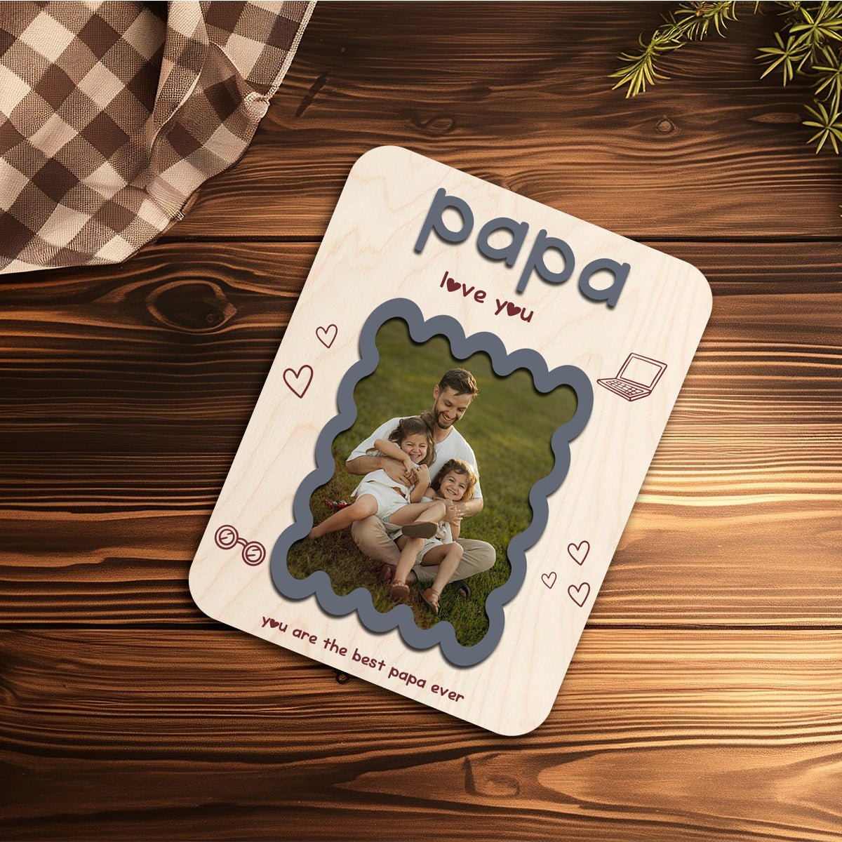 Papa Photo Memory Magnet in Wood with Personalized Print Design - Sblossom