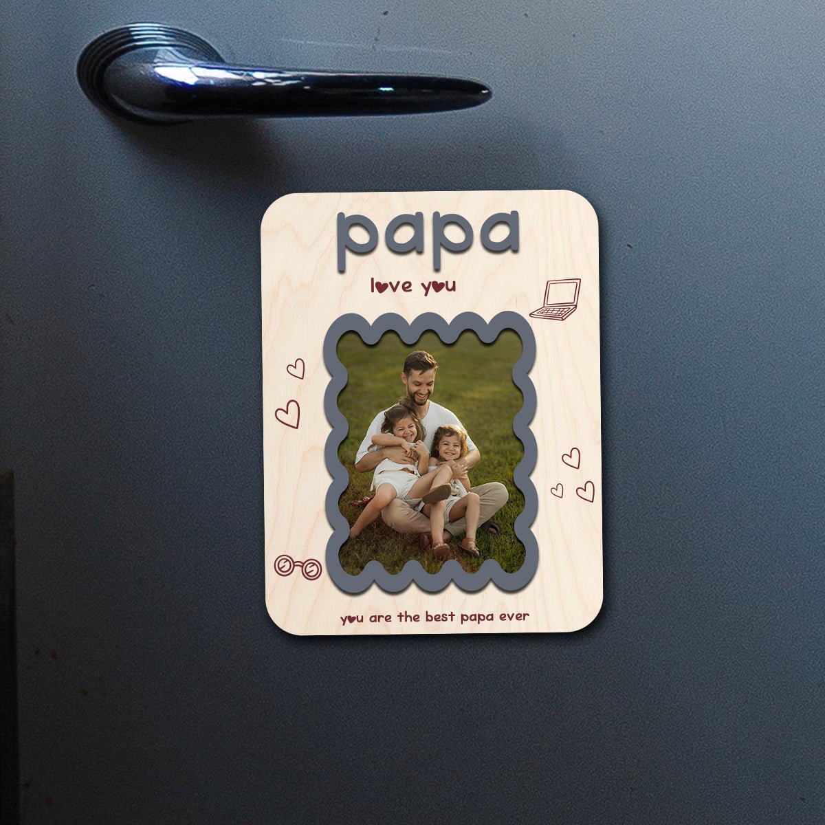 Papa Photo Memory Magnet in Wood with Personalized Print Design - Sblossom