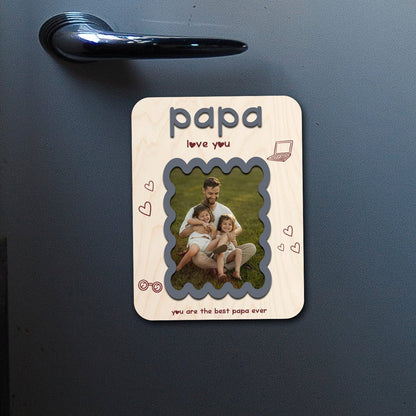 Papa Photo Memory Magnet in Wood with Personalized Print Design - Sblossom