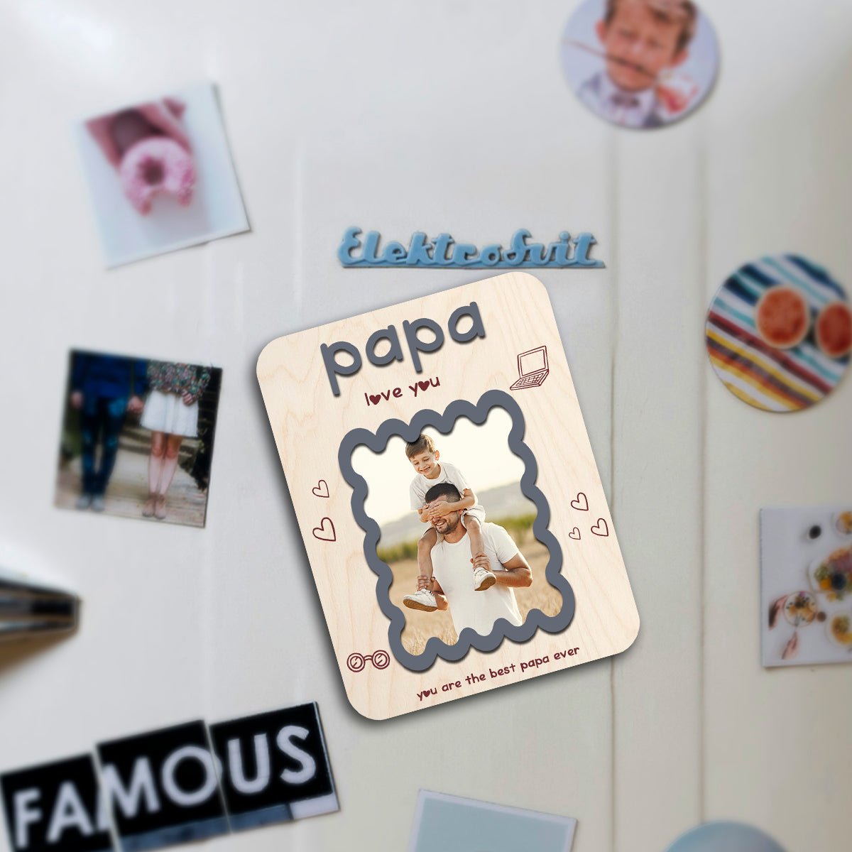 Papa Photo Memory Magnet in Wood with Personalized Print Design - Sblossom