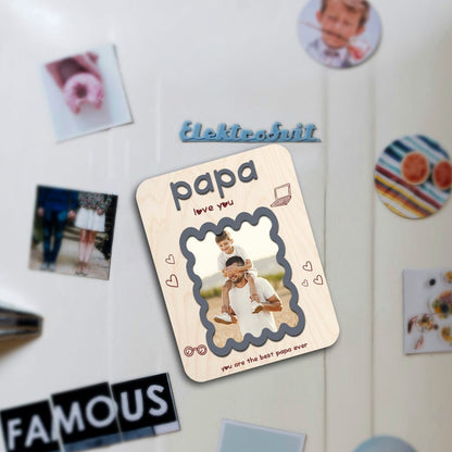 Papa Photo Memory Magnet in Wood with Personalized Print Design - Sblossom