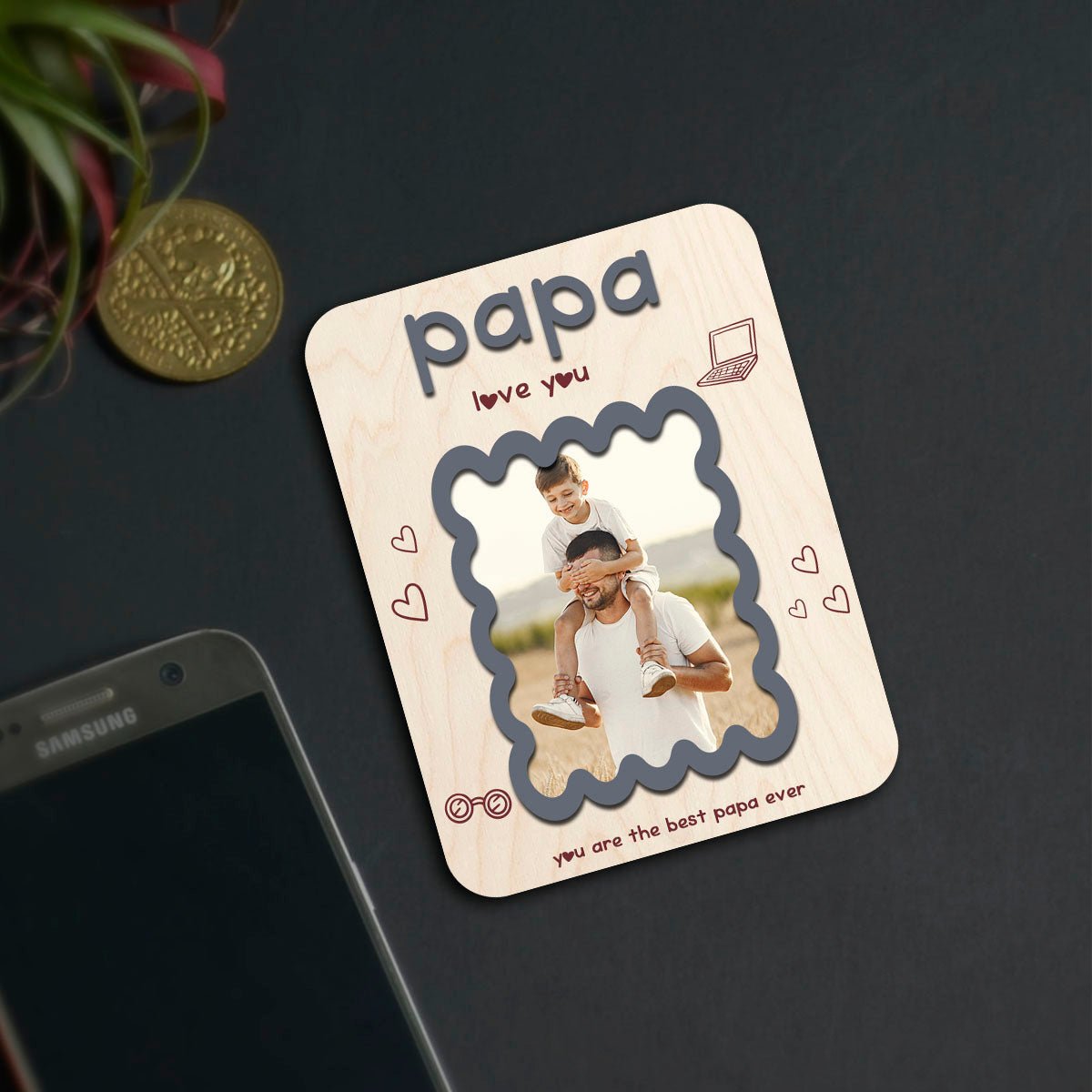 Papa Photo Memory Magnet in Wood with Personalized Print Design - Sblossom