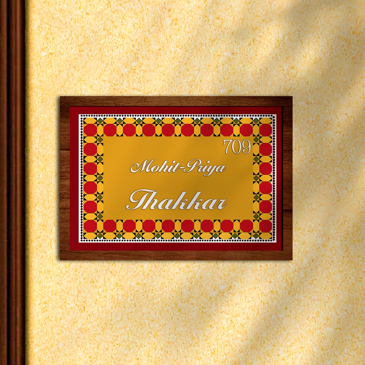 Patterned-Border Wooden Name Plate Border Design for Door - Sblossom