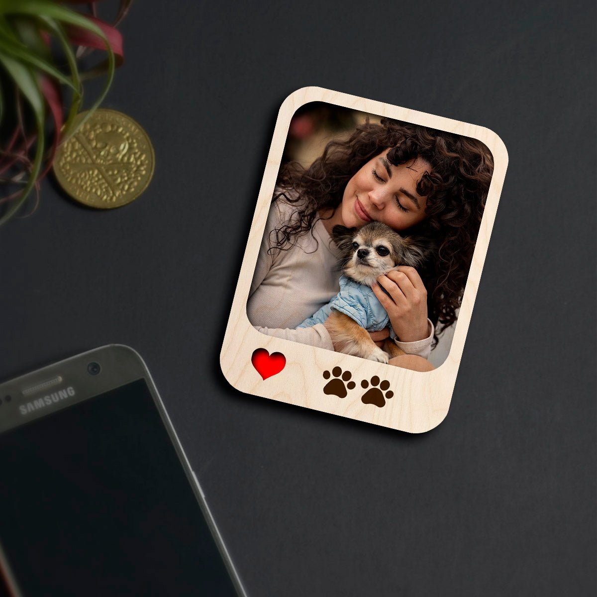 Paw Print Photo Magnet in Wood with Personalized Pet Print - Sblossom