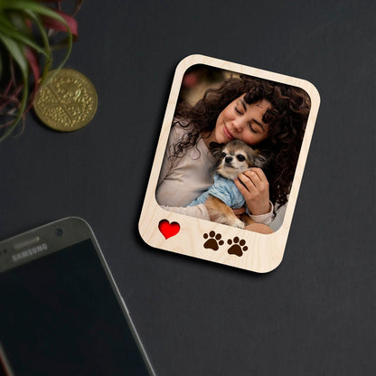 Paw Print Photo Magnet in Wood with Personalized Pet Print - Sblossom