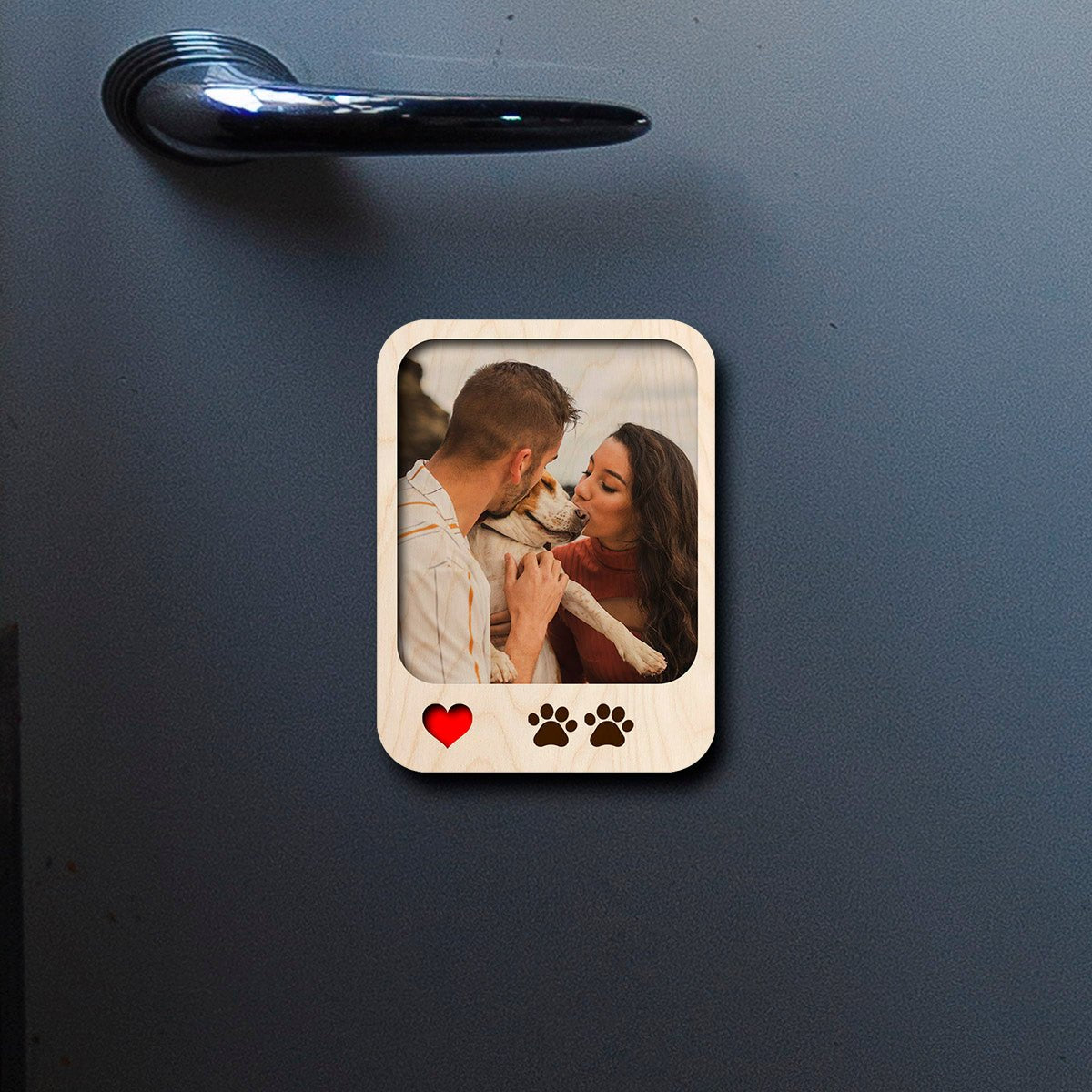 Paw Print Photo Magnet in Wood with Personalized Pet Print - Sblossom
