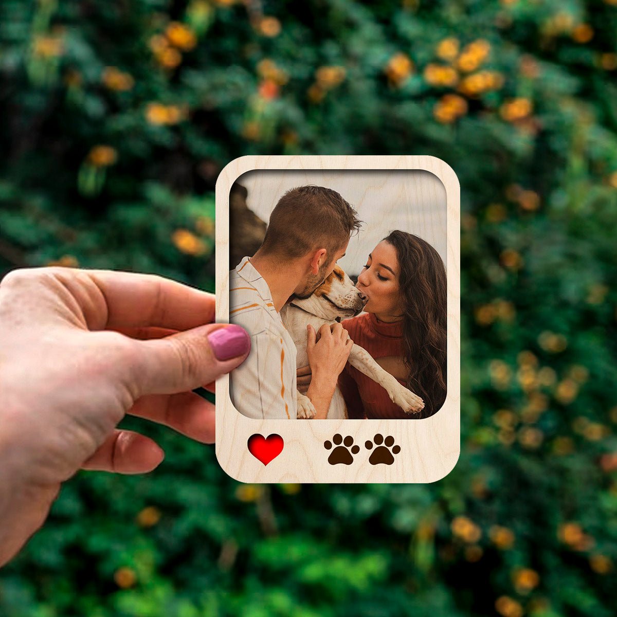 Paw Print Photo Magnet in Wood with Personalized Pet Print - Sblossom