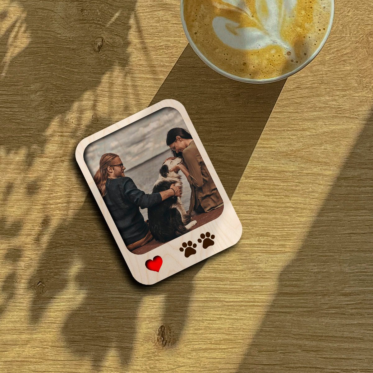 Paw Print Photo Magnet in Wood with Personalized Pet Print - Sblossom