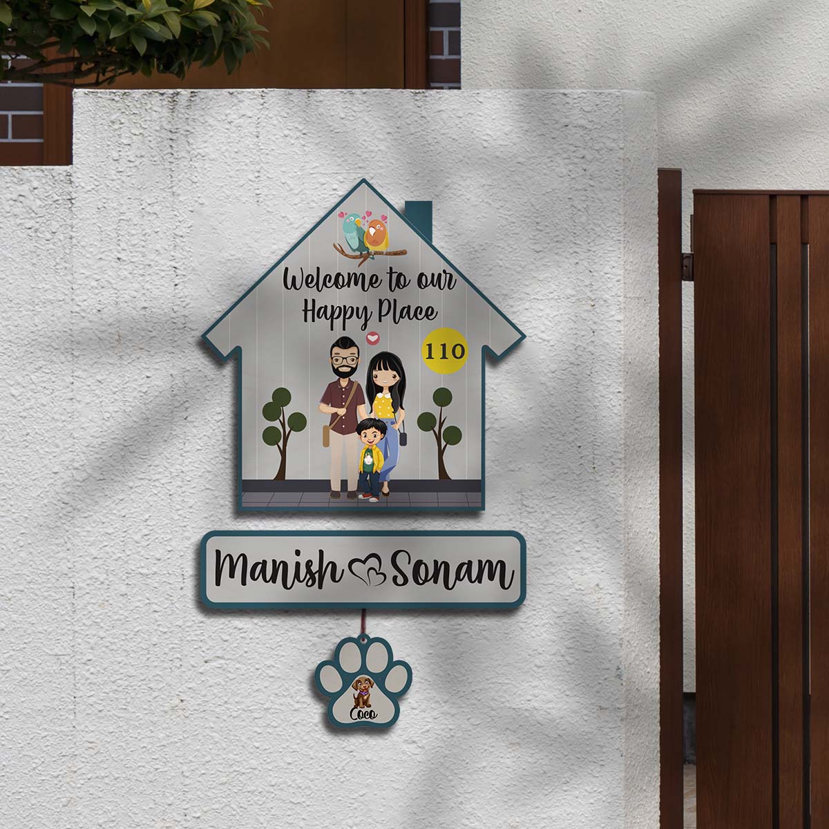 Paw Sign Couple Pet Name Plate for Door - Sblossom