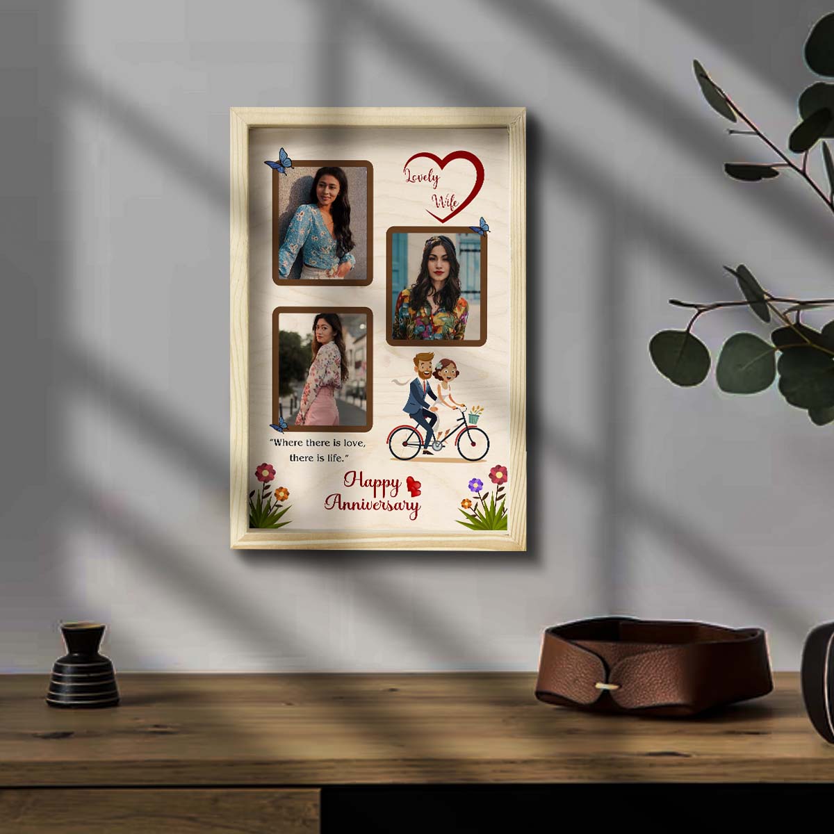 Perfect Union Anniversary Frame in Wood with Personalized Photos - Sblossom