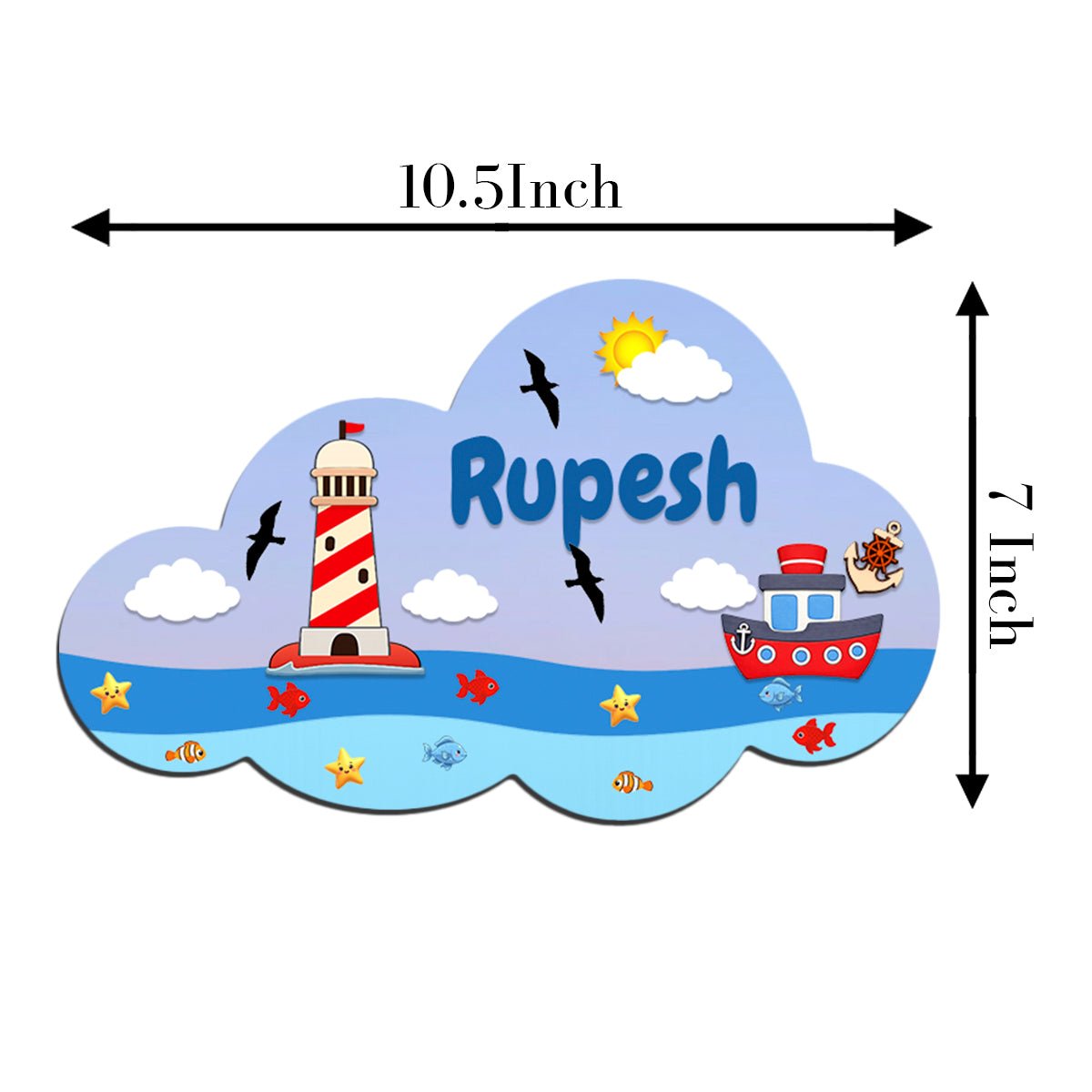 Personalized Kids Name Sign – Cloud Shape Ocean Wooden Nursery Decor, 10.5x7 Inch - Sblossom