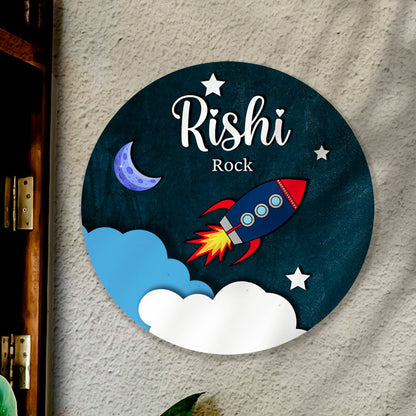 Personalized Rocket Dreams Kids Name Sign | Space Theme | Wooden | Kids Room Decor, 12x12 Inch - Sblossom