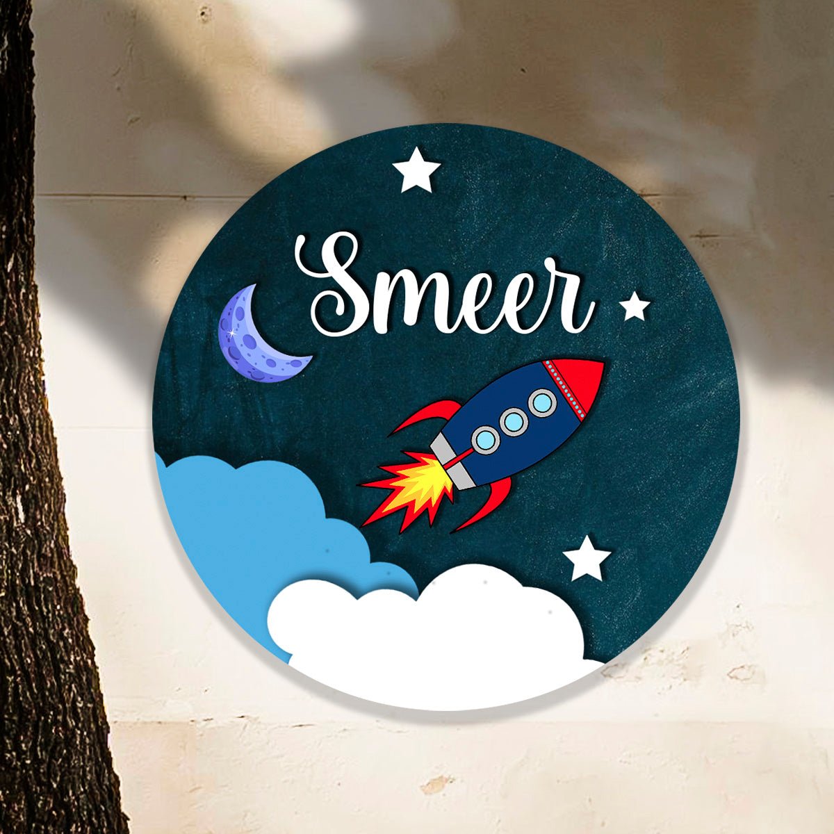 Personalized Rocket Dreams Kids Name Sign | Space Theme | Wooden | Kids Room Decor, 12x12 Inch - Sblossom