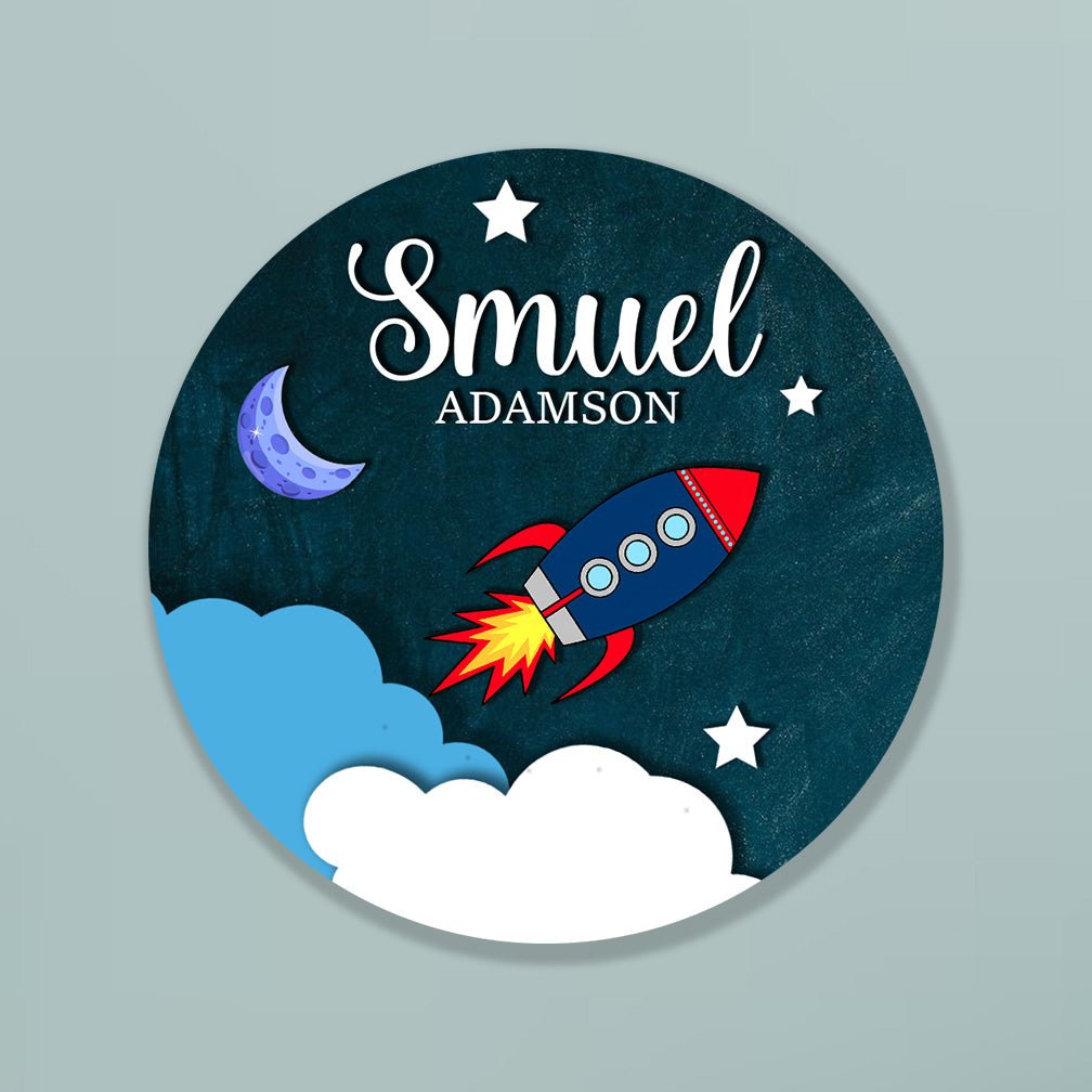 Personalized Rocket Dreams Kids Name Sign | Space Theme | Wooden | Kids Room Decor, 12x12 Inch - Sblossom