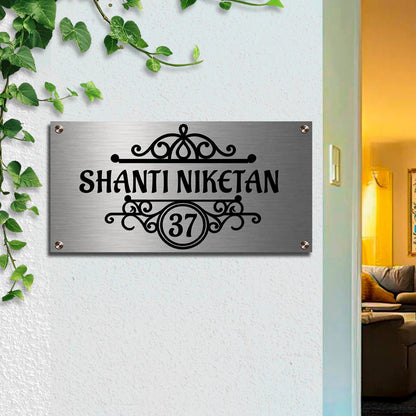 Personalized SS Name Plate with House Number & Royal Pattern - Sblossom