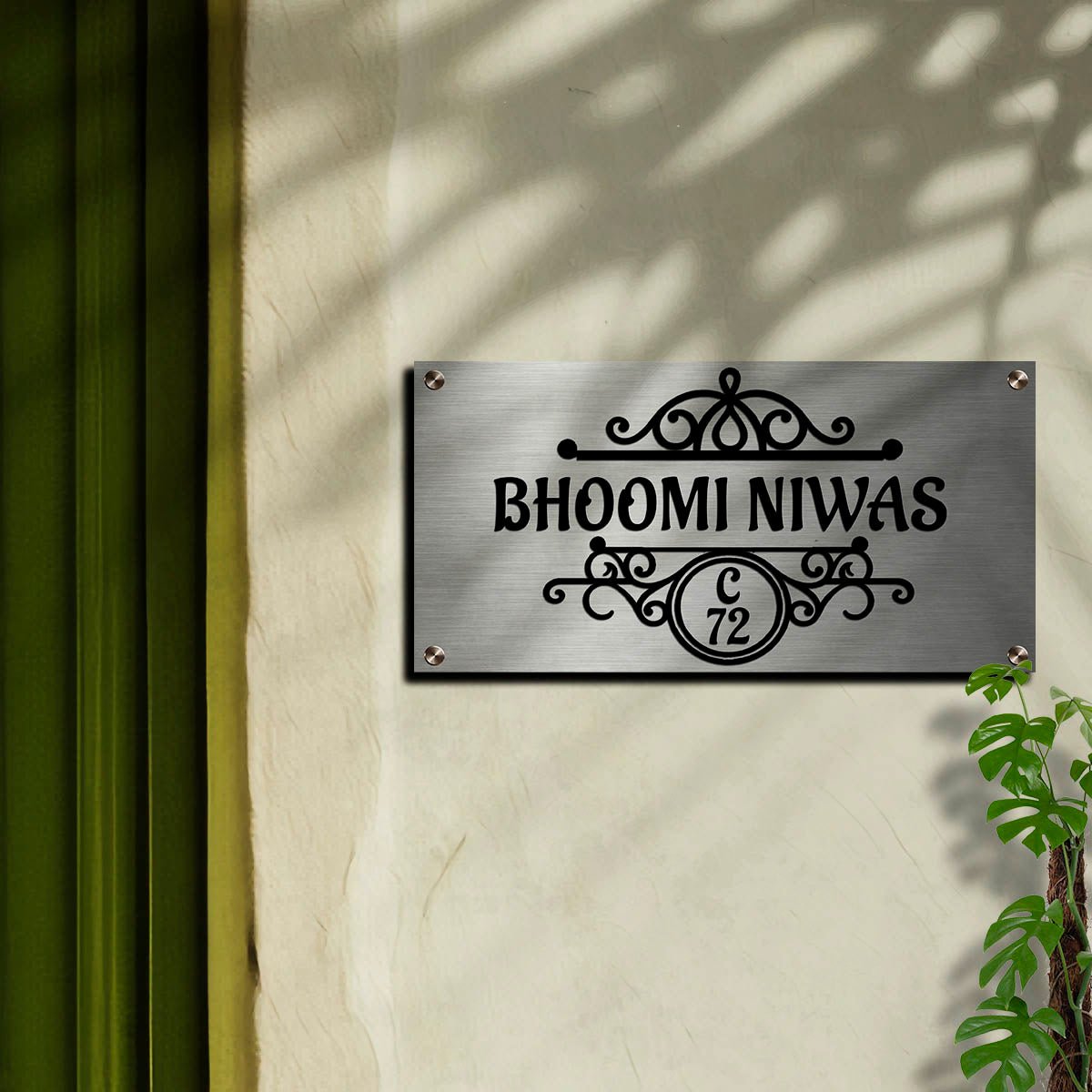 Personalized SS Name Plate with House Number & Royal Pattern - Sblossom