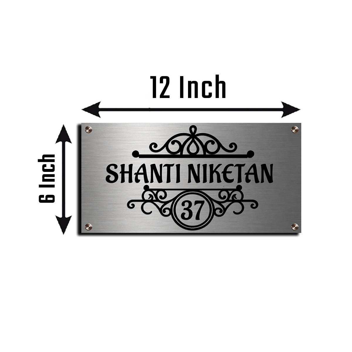 Personalized SS Name Plate with House Number & Royal Pattern - Sblossom